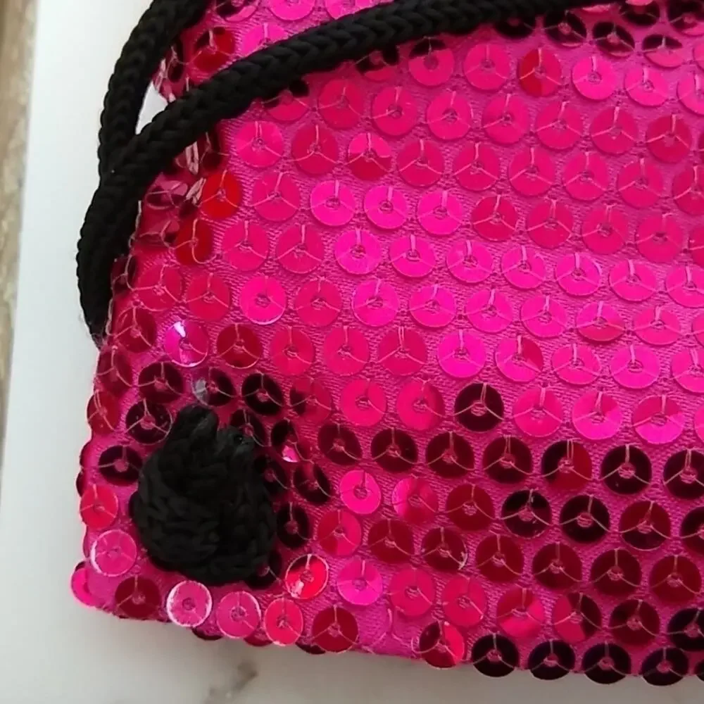 Claire's Dance Bag Pink Sequined Draw String Think First Dance Later